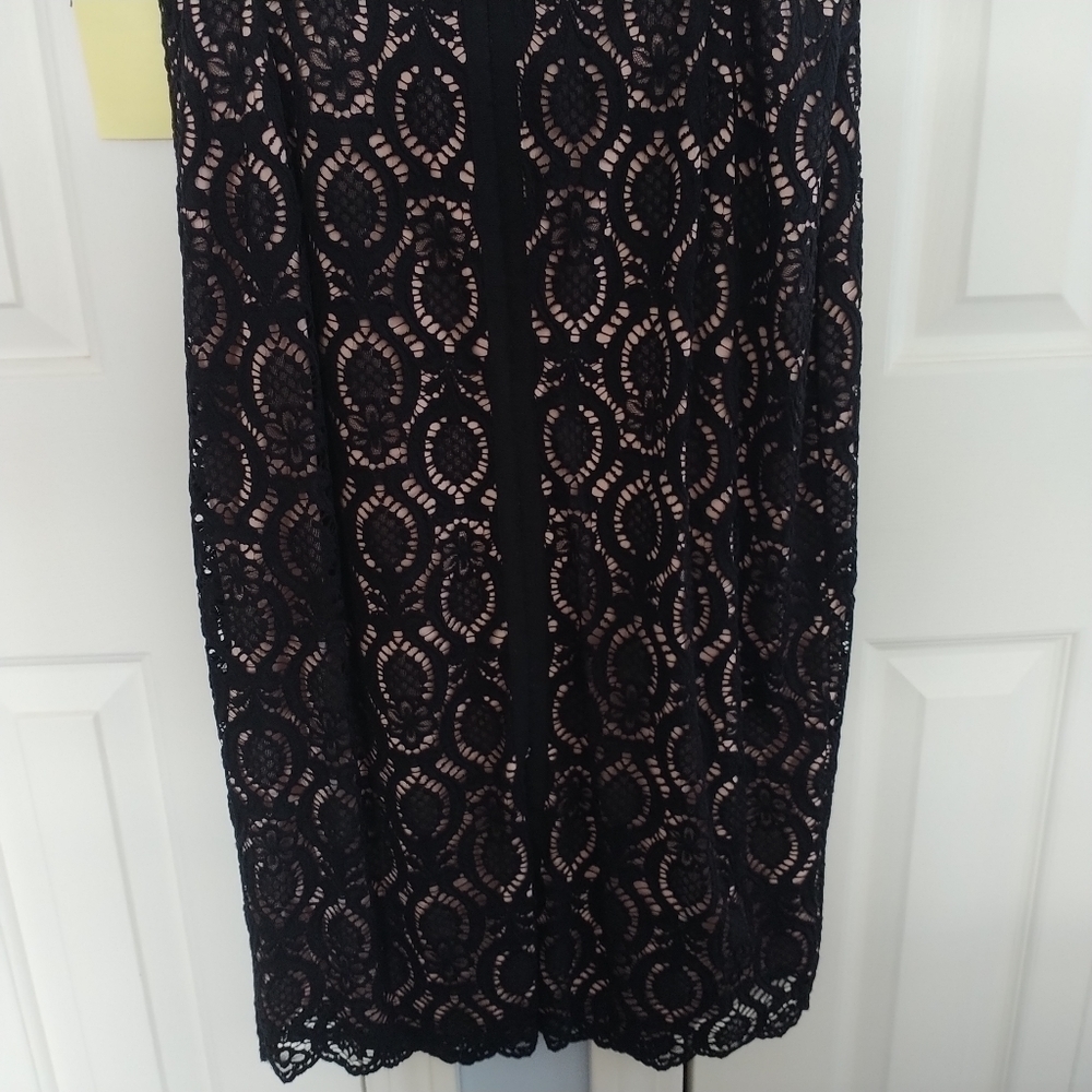 Adrianna Papell Black Lace Sheath Cocktail Dress With Neutral Lining. 14 - Picture 6 of 14